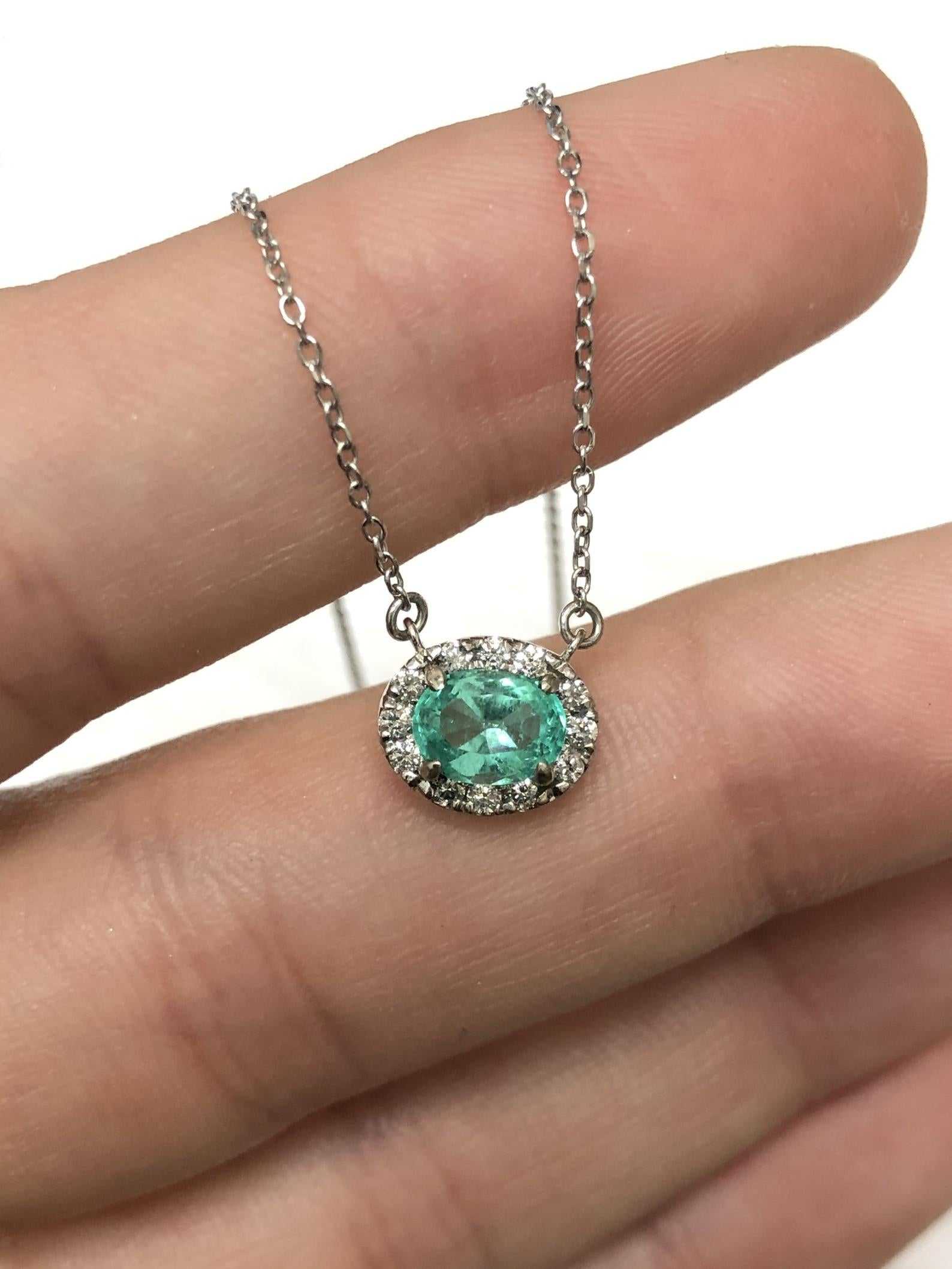 1.10tcw East to West Oval Emerald & Diamond  Necklace 14K