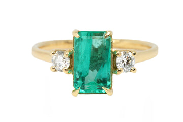 2.05tcw Three Stone Natural Emerald-Emerald Cut & Pear Cut Diamond Three Stone Gold Ring