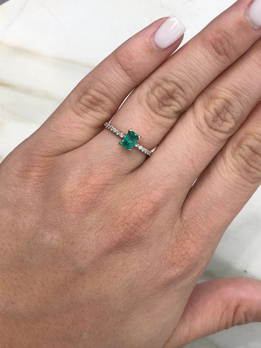 1.10tcw Chic Emerald & Round Diamond Accent Rose Gold Solitaire Ring 14K 
