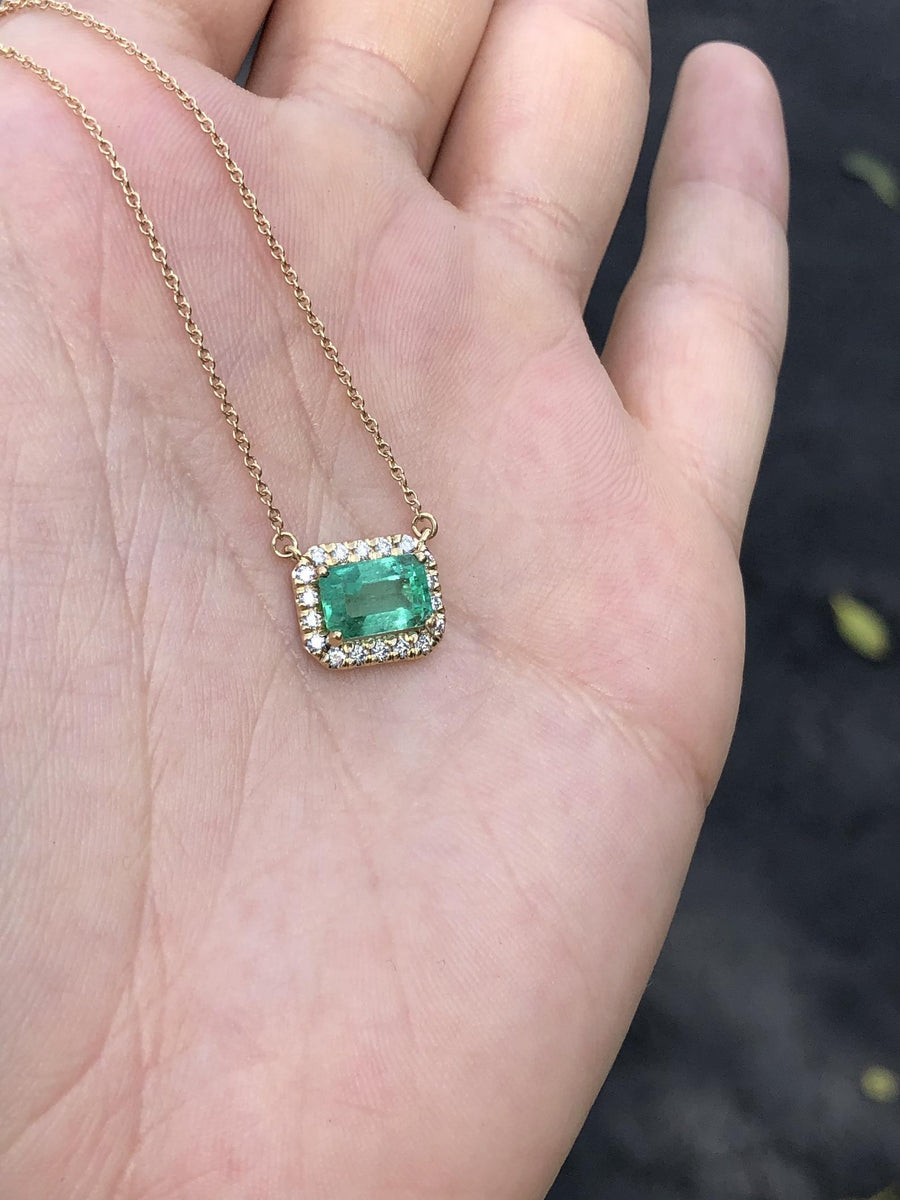 2.20tcw East to West Colombian Emerald & Diamond  Necklace 14k