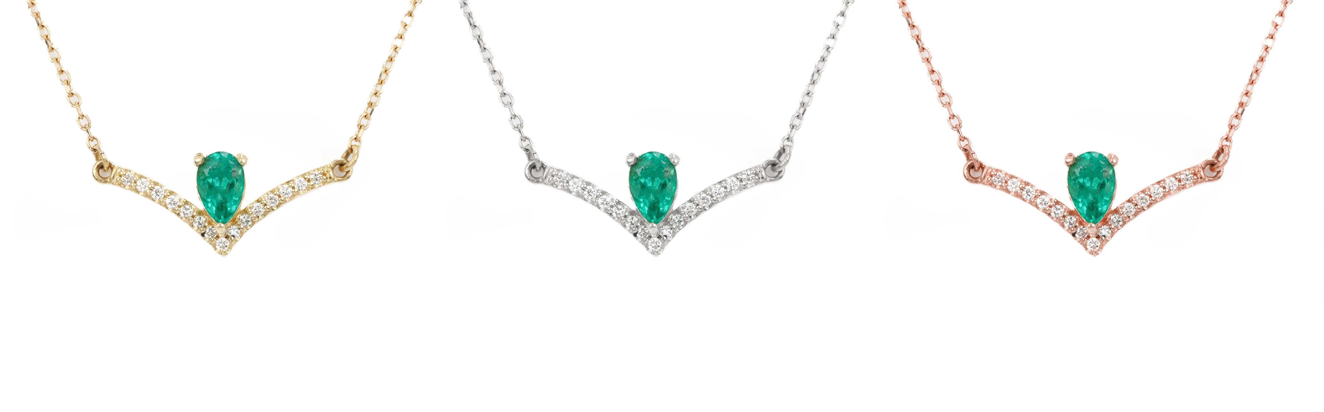 Accented Diamond V Necklace 14K Gold