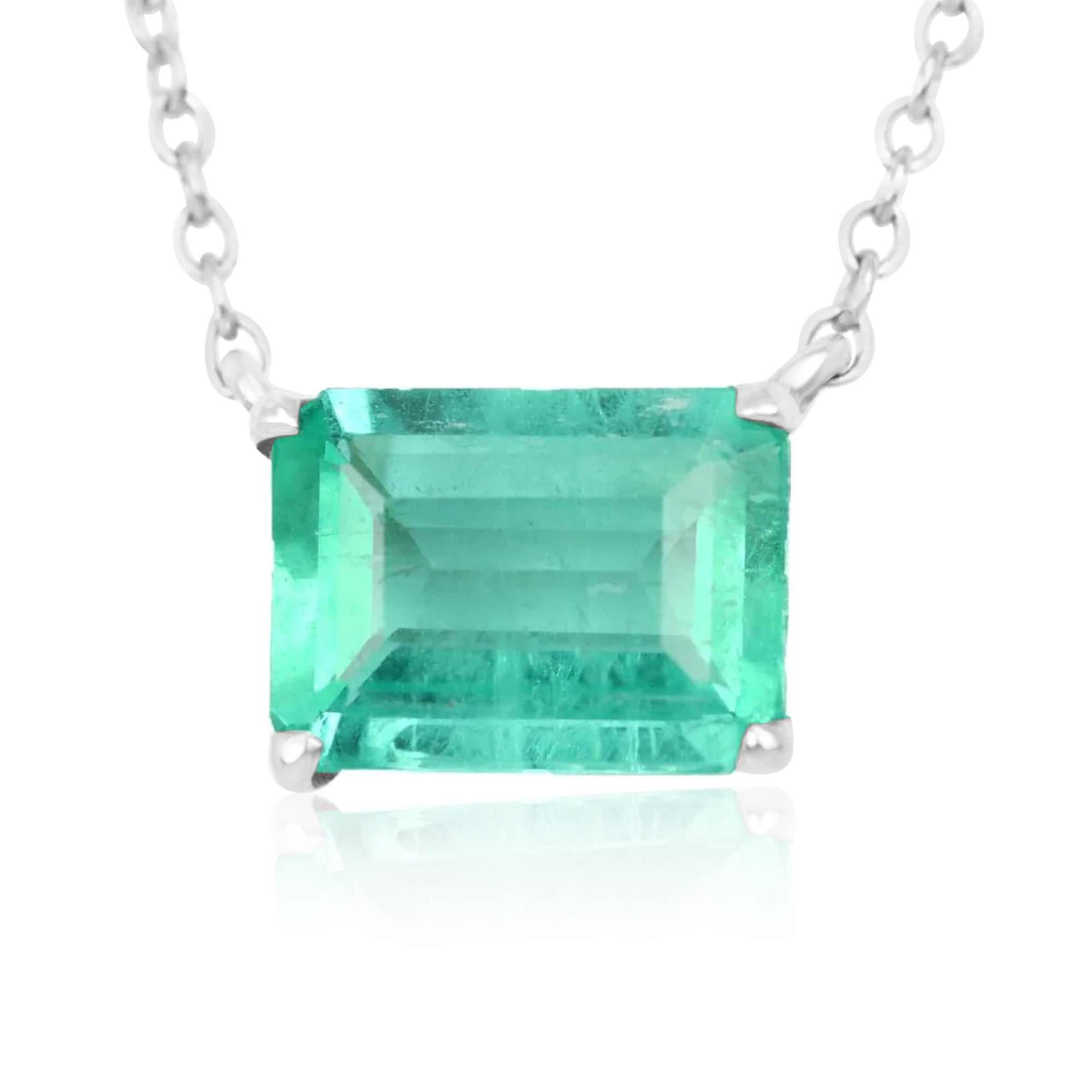 1.50 Carat East to West Solitaire Emerald Stationary Solitaire 4 Prong Necklace 925 - JR Colombian Emeralds