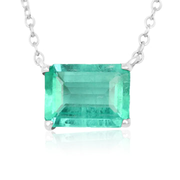 1.50 Carat East to West Solitaire Emerald Stationary Solitaire 4 Prong Necklace 925