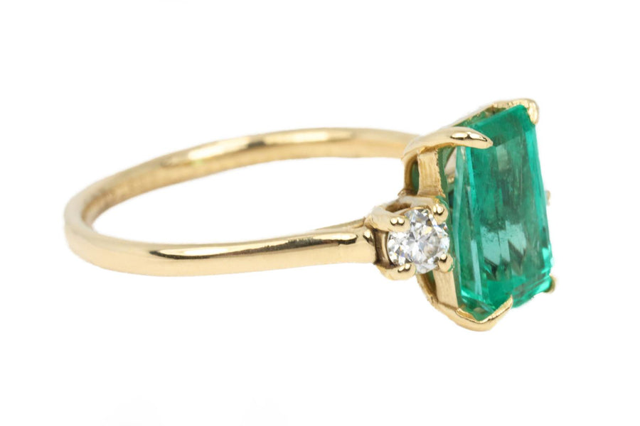 2.05tcw Three Stone Claw Prong Emerald Cut & Round Diamond Ring 14K
