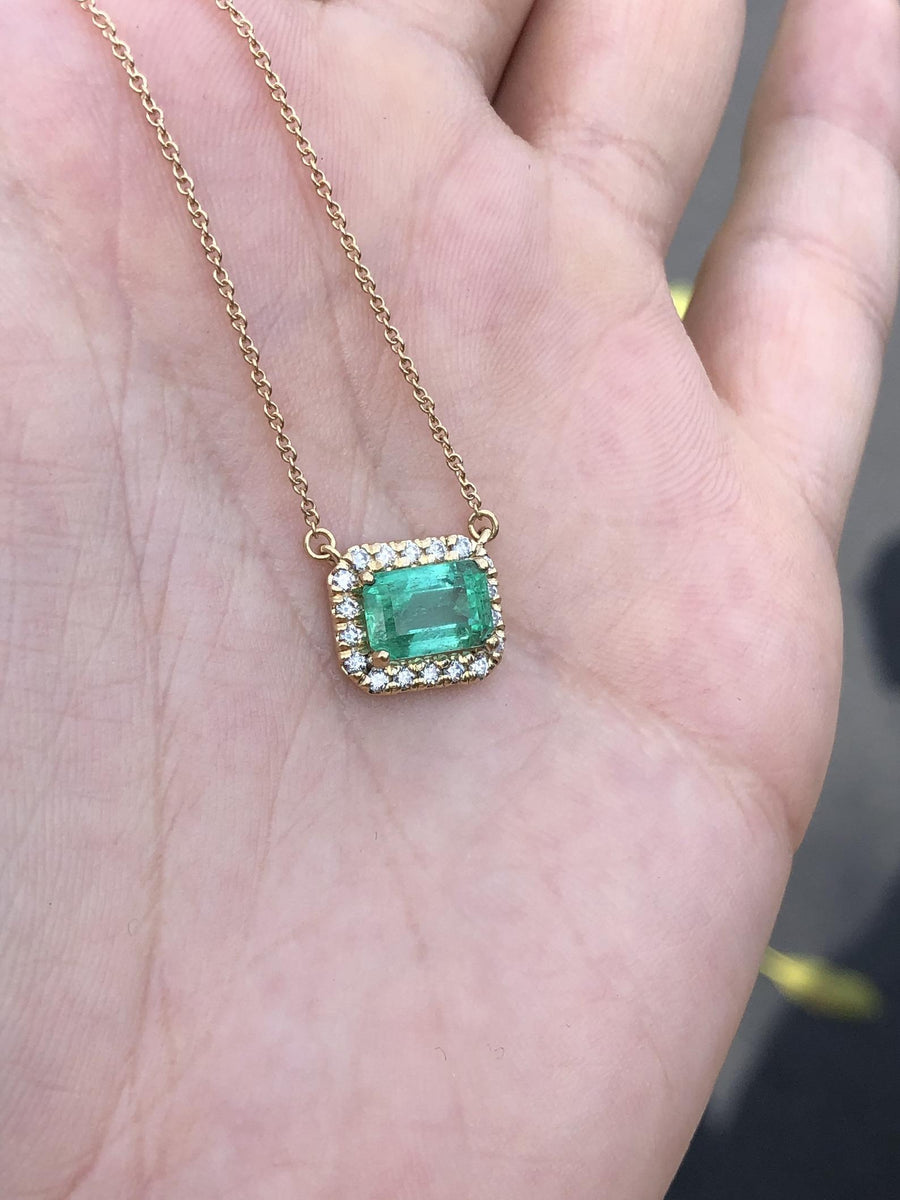 Colombian Emerald & Diamond Stationary Necklace 14k