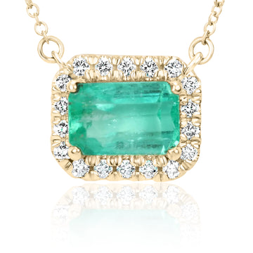 2.20tcw East to West Colombian Emerald & Diamond Stationary Necklace 14k