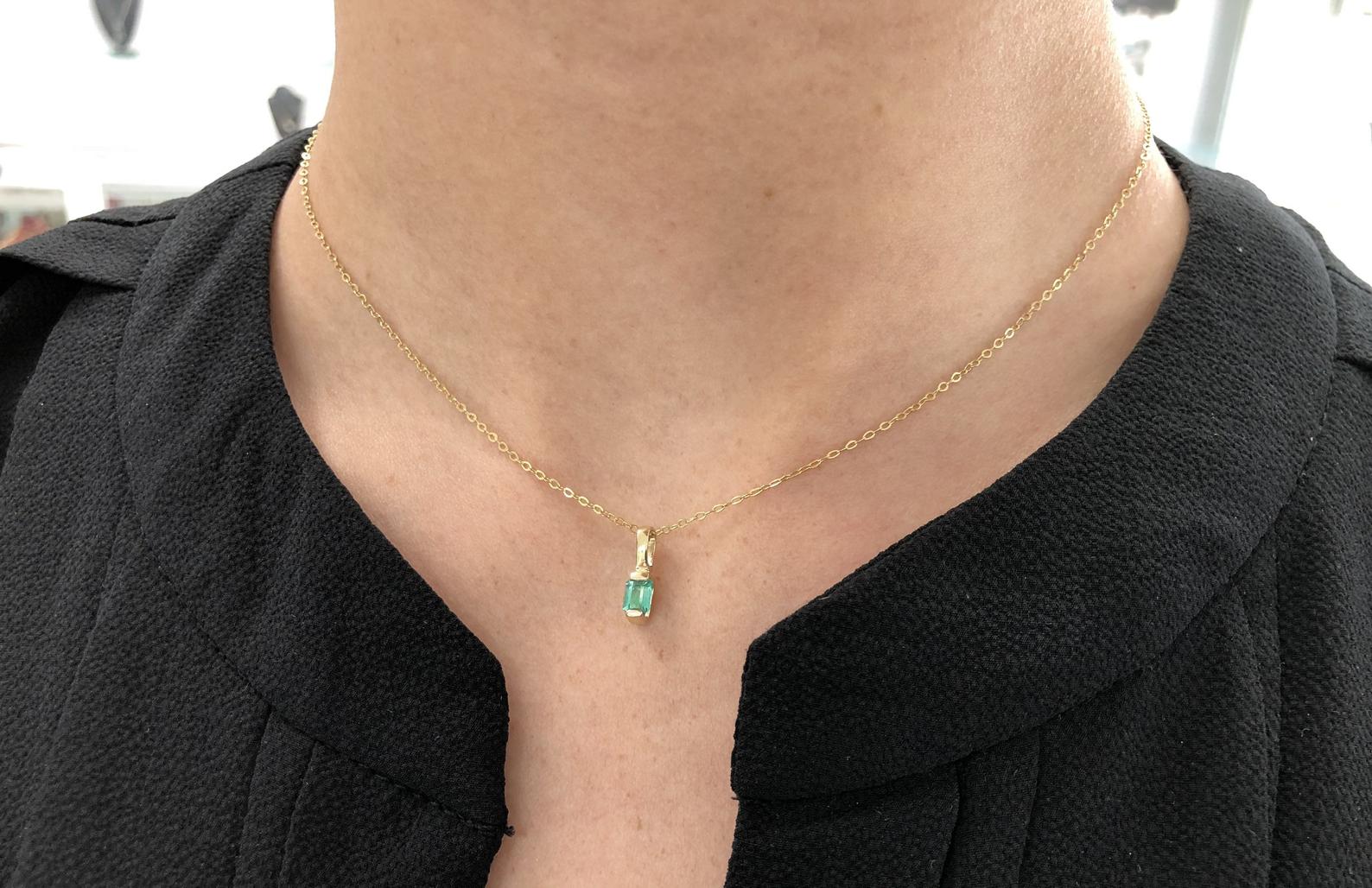 Minimalist Dainty Colombian Emerald Half Bezel Pendant 