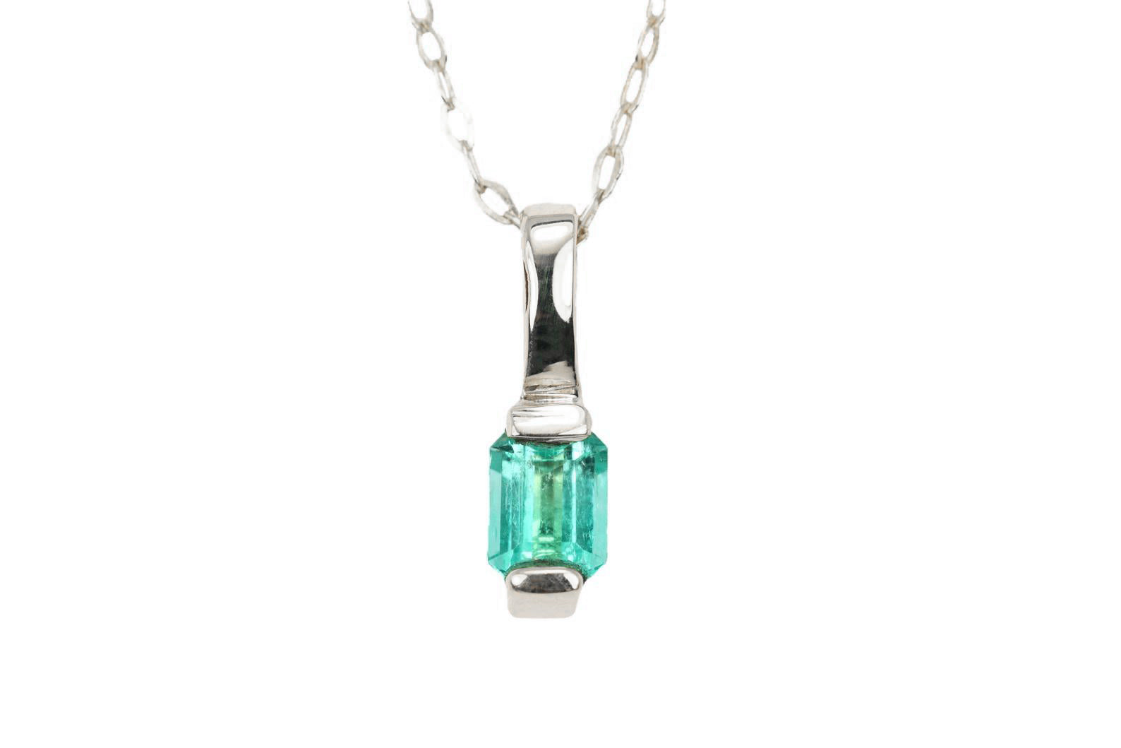 Minimalist Dainty Colombian Emerald  Bezel Pendant 14K Gold