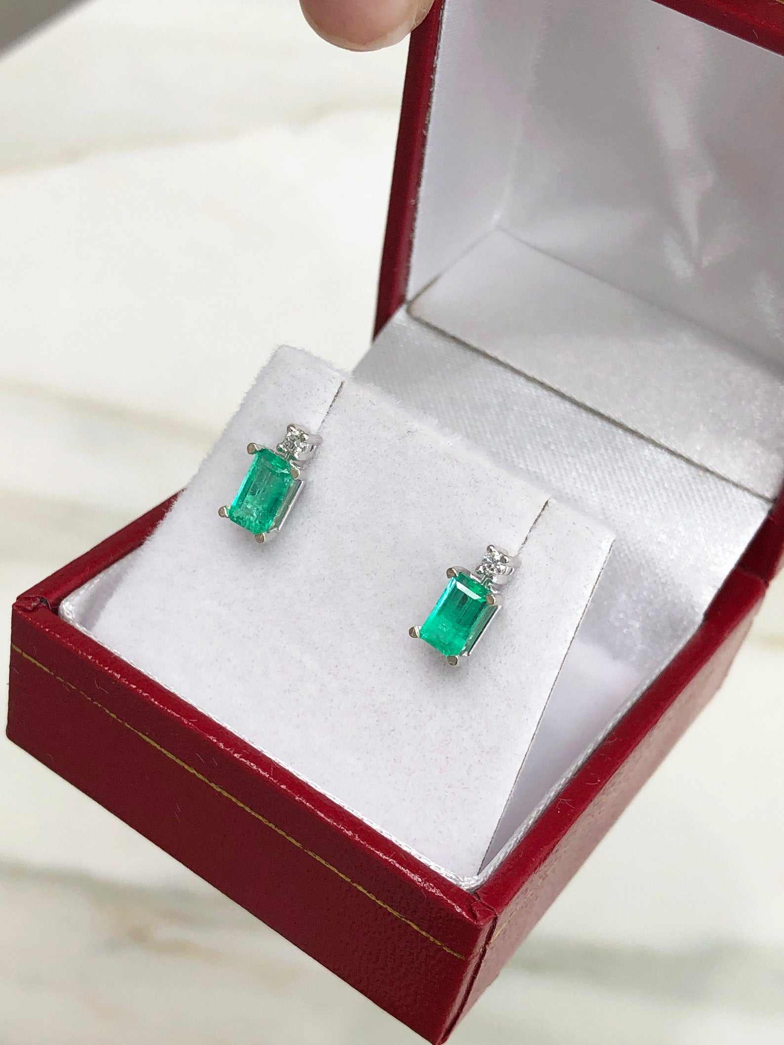 1.56tcw Basket Set Round Colombian Emerald Stud Earrings with Diamond 14K