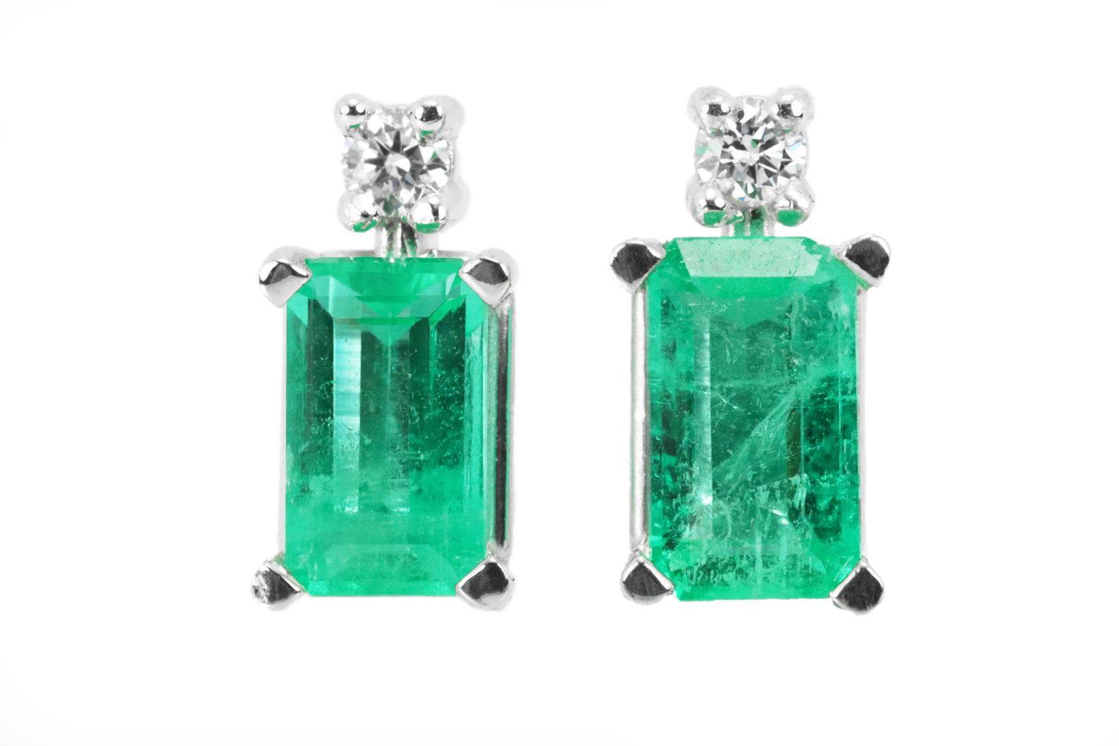 1.30tcw Basket Set Round Colombian Emerald Stud Earrings with Diamond 14K