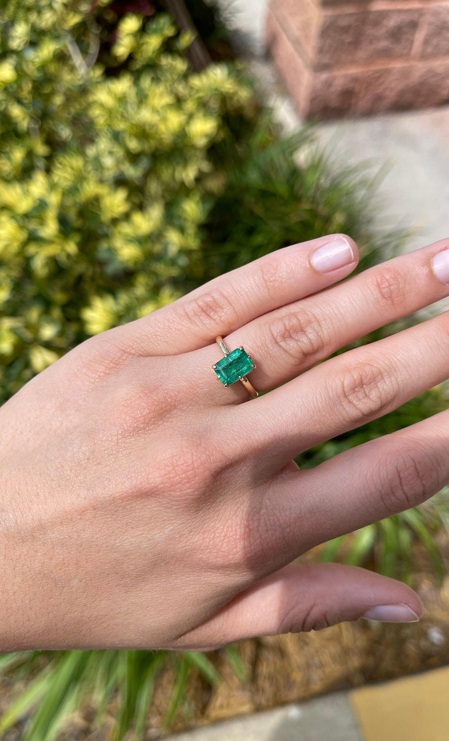  prong Emerald Solitaire 14K Gold Engagement Ring