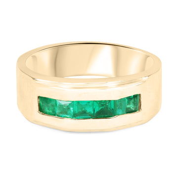 Men's Emerald Rings Channel Set Three Stone In Yellow Gold | Modern Gem  Jewelry | Saratti