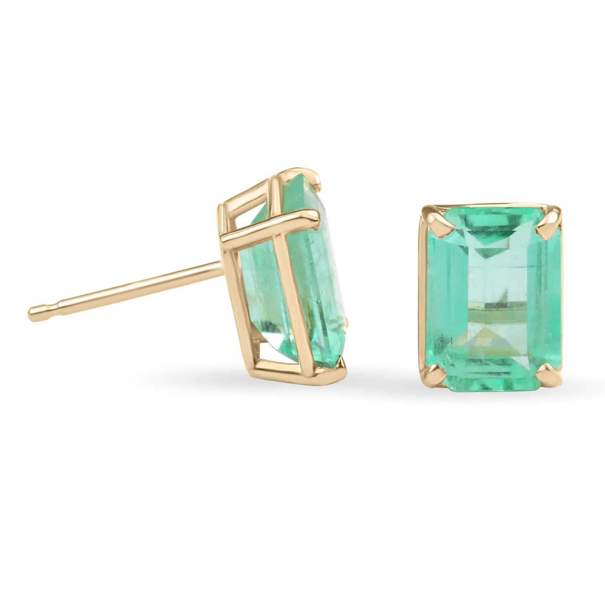 3.0tcw Real Colombian Emerald Emerald Cut Stud Solitaire Earrings 14K - JR Colombian Emeralds