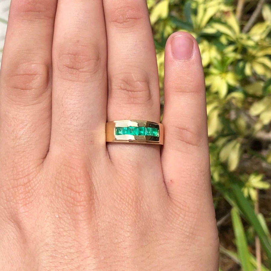 Emerald Wedding Band Yellow Gold