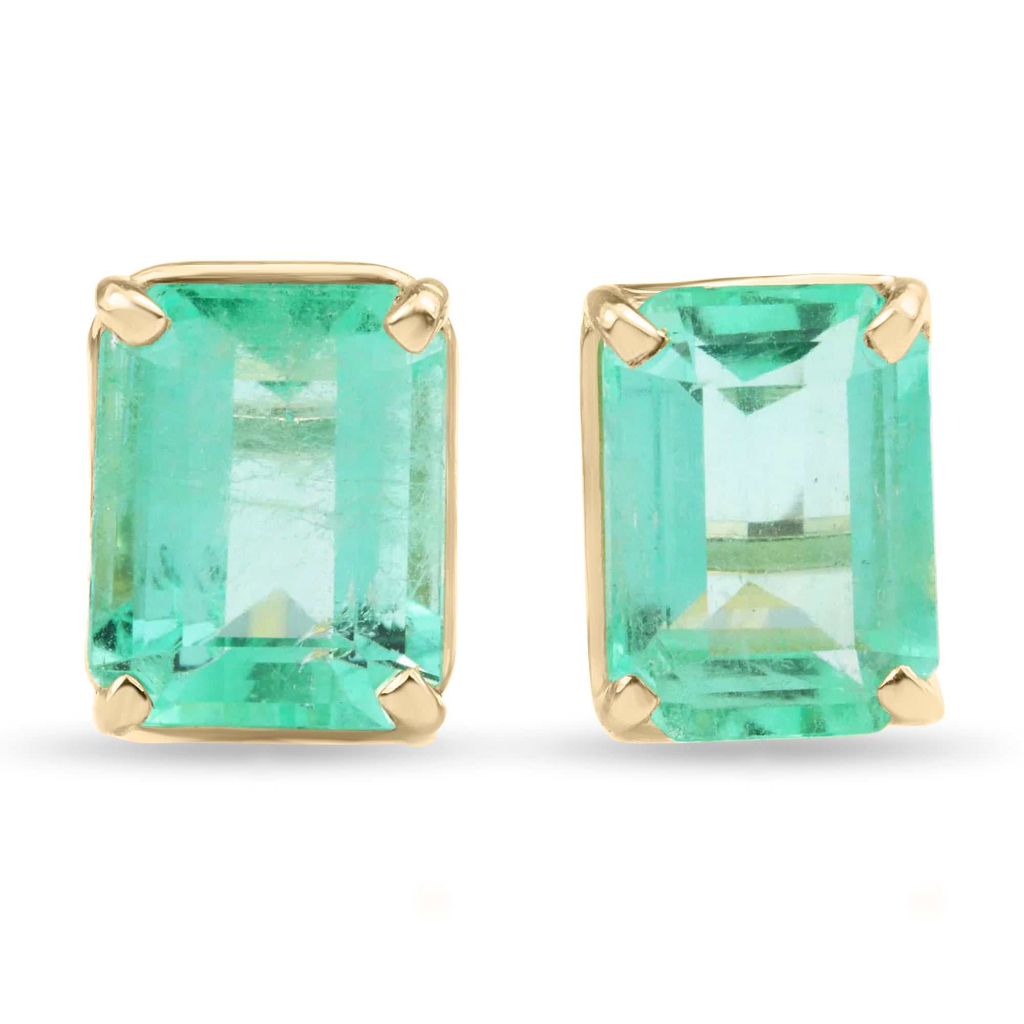 3.0tcw Real Colombian Emerald Emerald Cut Stud Solitaire Earrings 14K - JR Colombian Emeralds