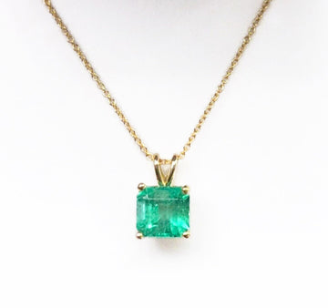 2.10 Carat Colombian Emerald Asscher Cut Solitaire Pendant 14K