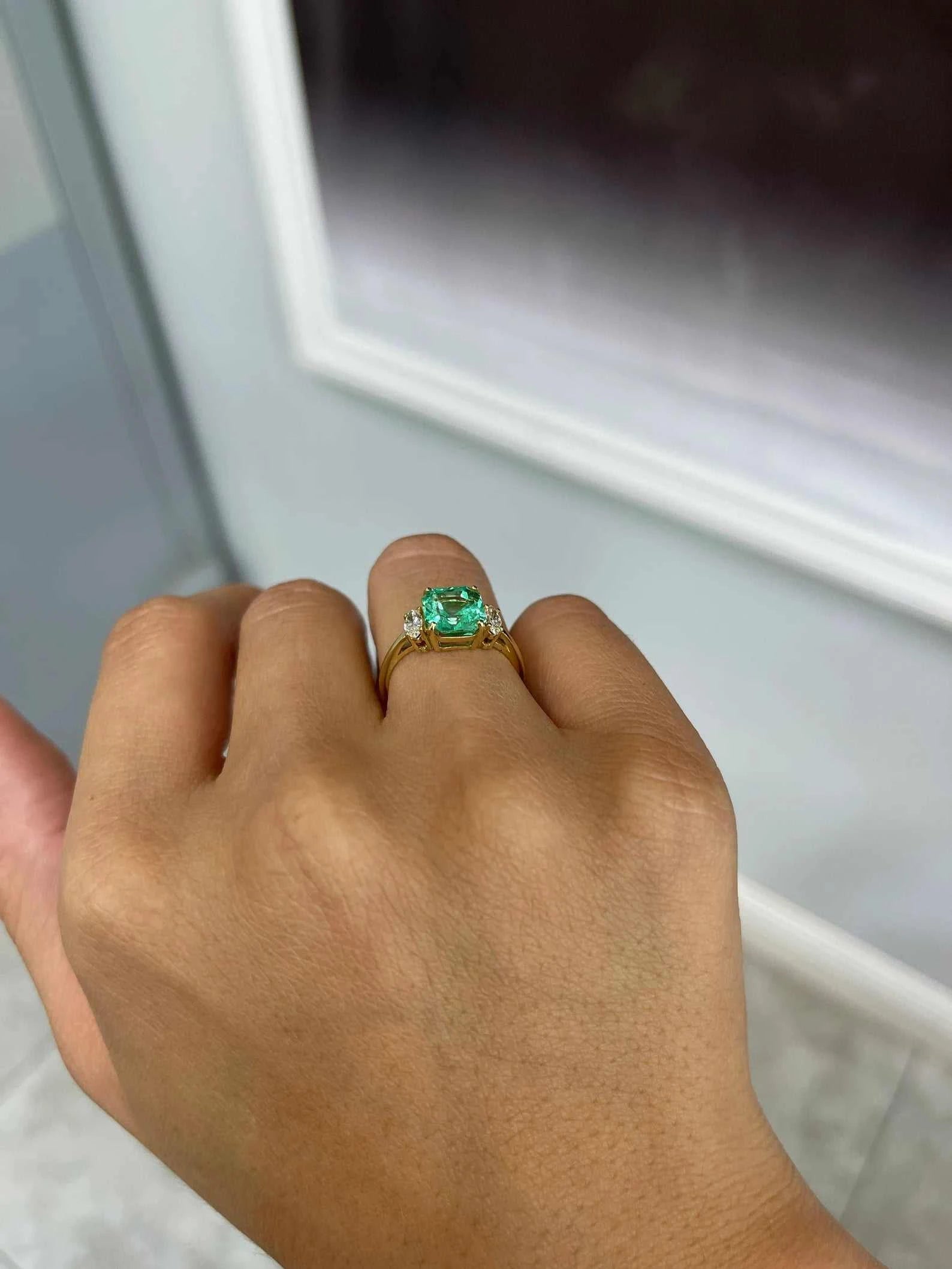 2.96tcw 18K Three Stone Asscher Emerald & Marquise Diamond Ring - JR Colombian Emeralds