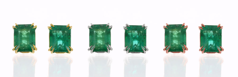 5.10tcw 18K Classic Emerald Cut Double Prong Stud Earrings