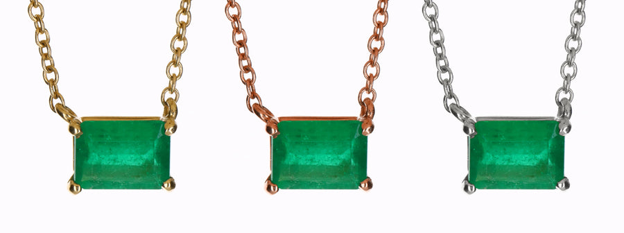 Dark Green Emerald Cut East to West Necklace 14K