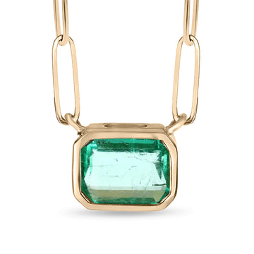 2.80ct 14K East to West Natural Colombian Emerald Paper Clip Stationary Necklace