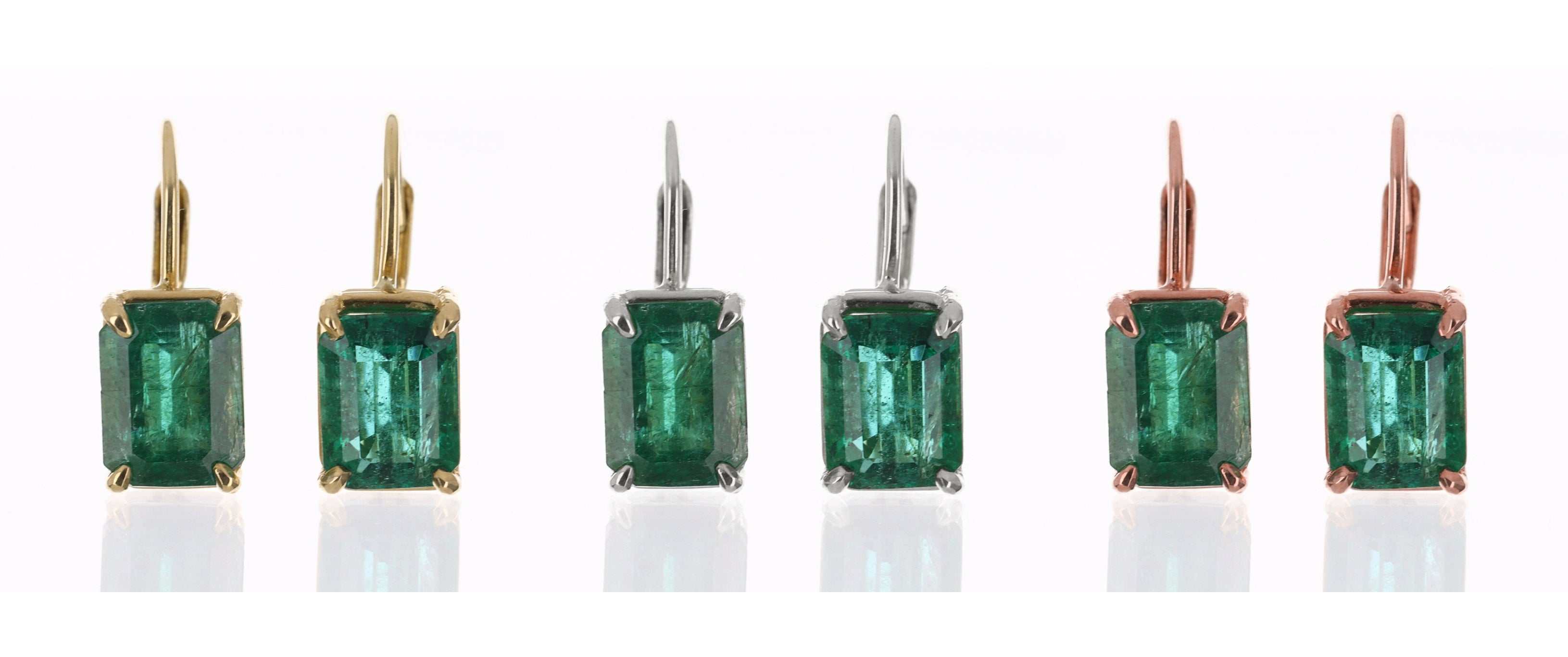 5.0tcw Vivid Green Good Grade Emerald-Emerald Cut Lever Back Earrings