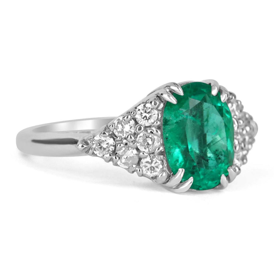 Platinum 4.30tcw Colombian Emerald Oval & Diamond engagement Statement Ring