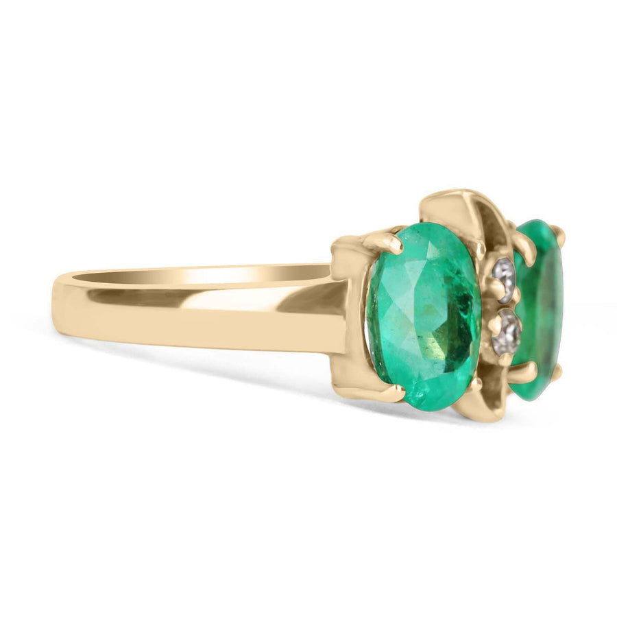 3.60tcw Toi Et Moi Double Oval Colombian Emerald & Diamond Right Hand Ring 18K