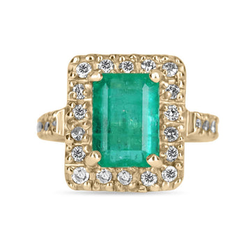 3.66tcw Vintage Handmade Rich Sea Green Emerald & Diamond Halo Halo with Accent Ring