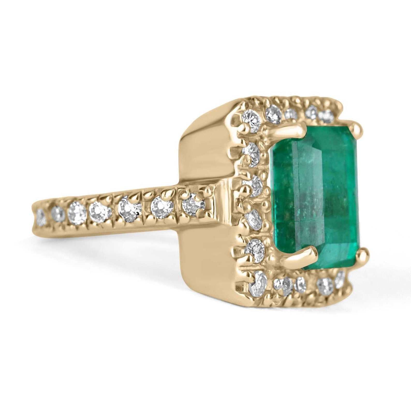 3.66tcw Vintage Handmade Rich Sea Green Emerald & Diamond Halo Halo with Accent Ring - JR Colombian Emeralds