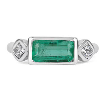 1.70tcw Three Stone Emerald & Princess Cut Diamond Bezel Ring 18K