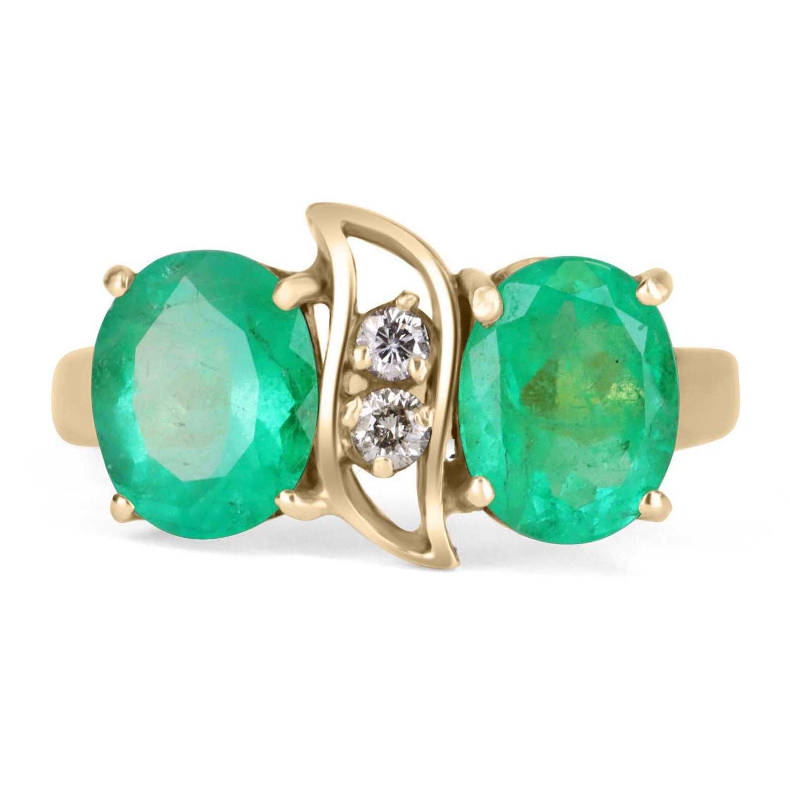 3.60tcw Toi Et Moi Double Oval Colombian Emerald & Diamond Right Hand Ring 18K - JR Colombian Emeralds