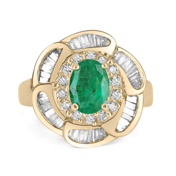2.50tcw Oval Emerald & Diamond Floral Ring 14K