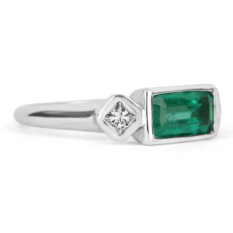 18K Three Stone 1.70tcw Emerald & Princess Cut Diamond Bezel Ring
