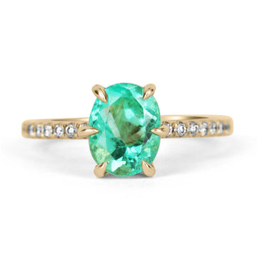 2.15tcw 14K Oval Colombian Emerald 6 Prong Engagement Ring With Diamond Accents