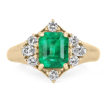 2.45tcw Emerald Cut Fine Emerald Pear and round Diamond Ring 14K
