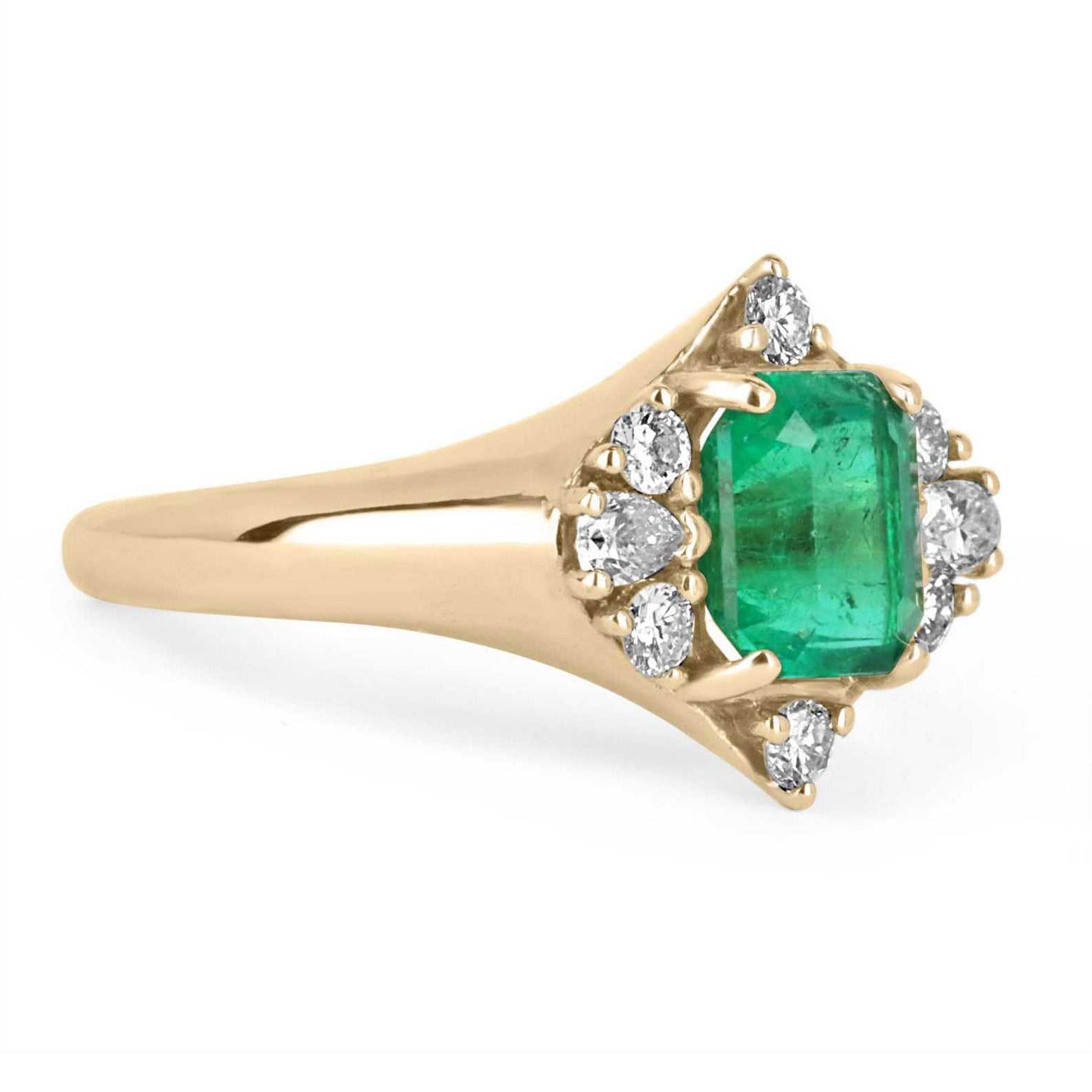 Emerald Cut Fine Emerald Pear and round Diamond Ring