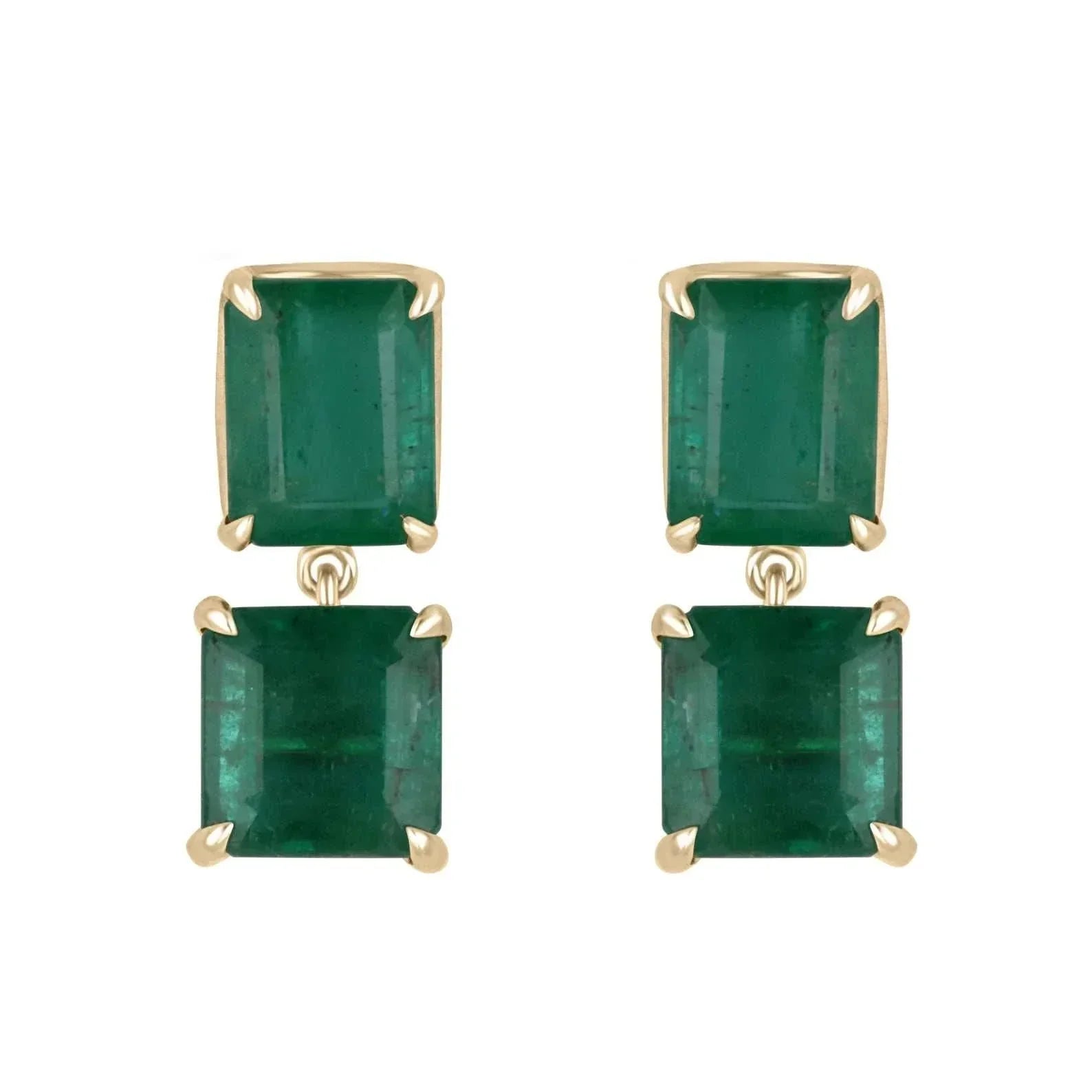 AAA 6.0tcw Natural High Quality Emerald Vivid Dark Green Dangle Drop Earrings 18K - JR Colombian Emeralds