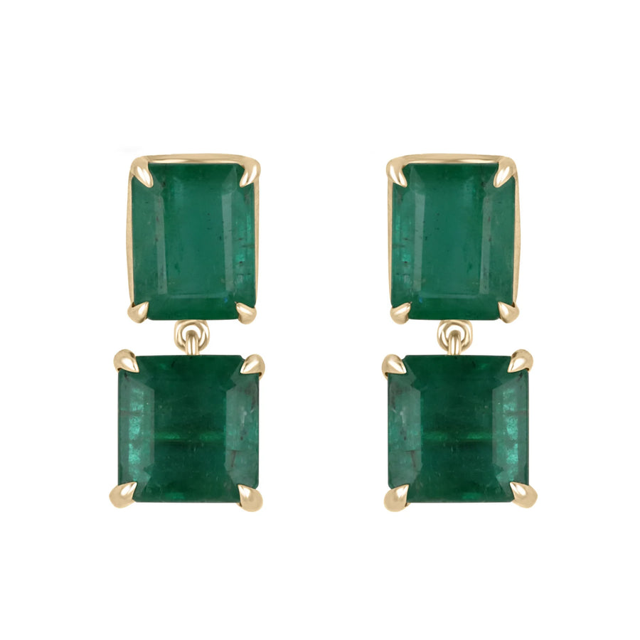 AAA 6.0tcw Natural High Quality Emerald Vivid Dark Green Dangle Drop Earrings 18K