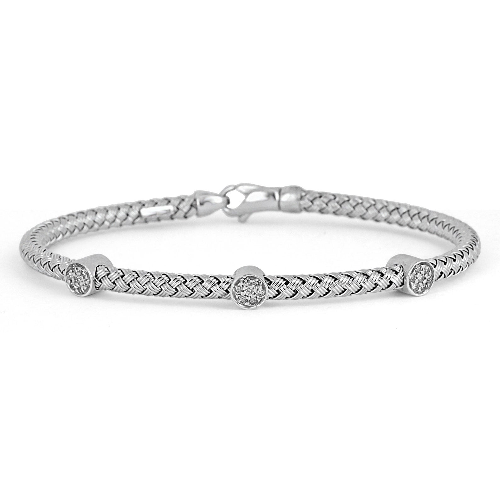 Round Diamond & Gold Woven Sterling Silver and Diamond Bracelet