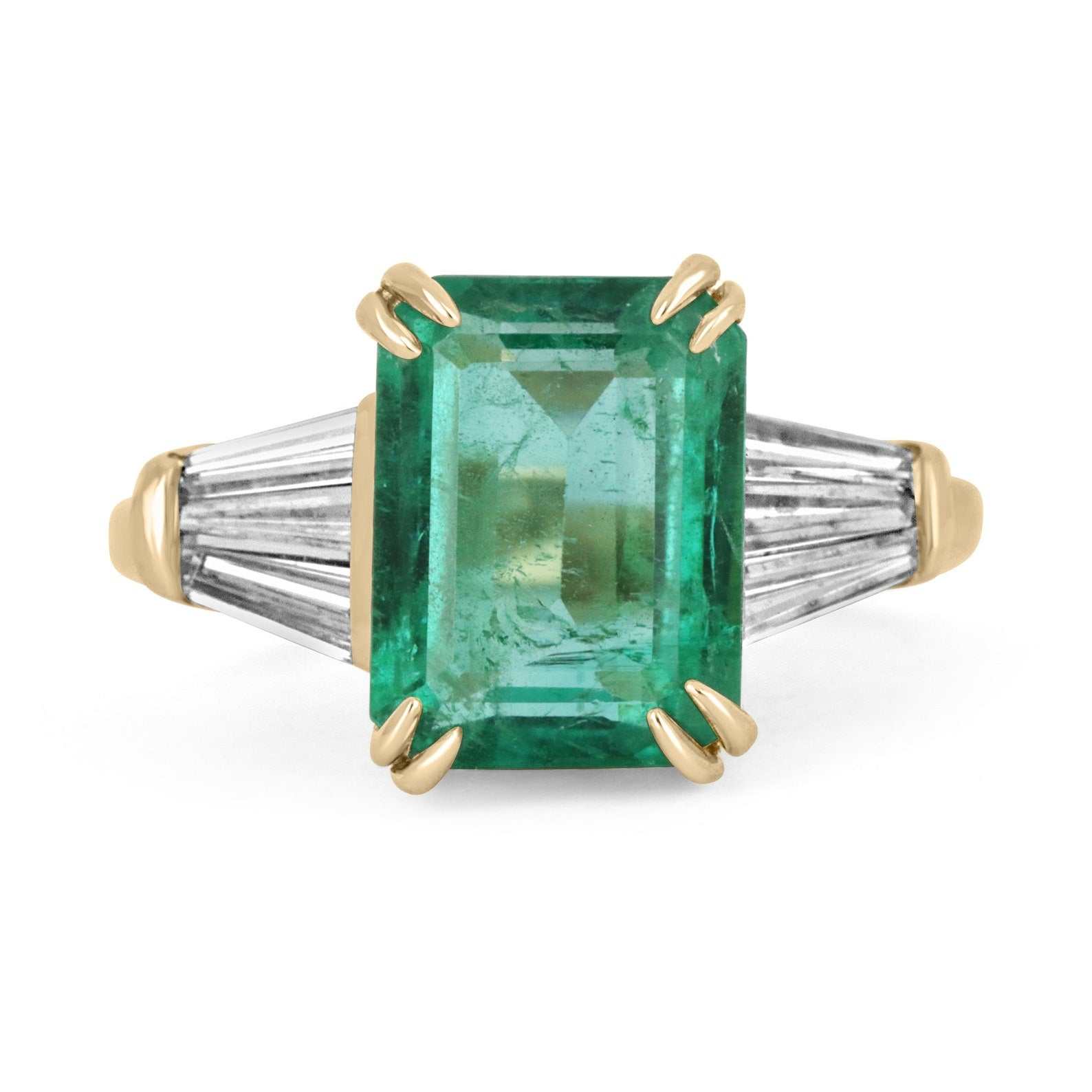 4.76tcw Emerald Cut Emerald & Tapered Baguette Diamond 18K - JR Colombian Emeralds