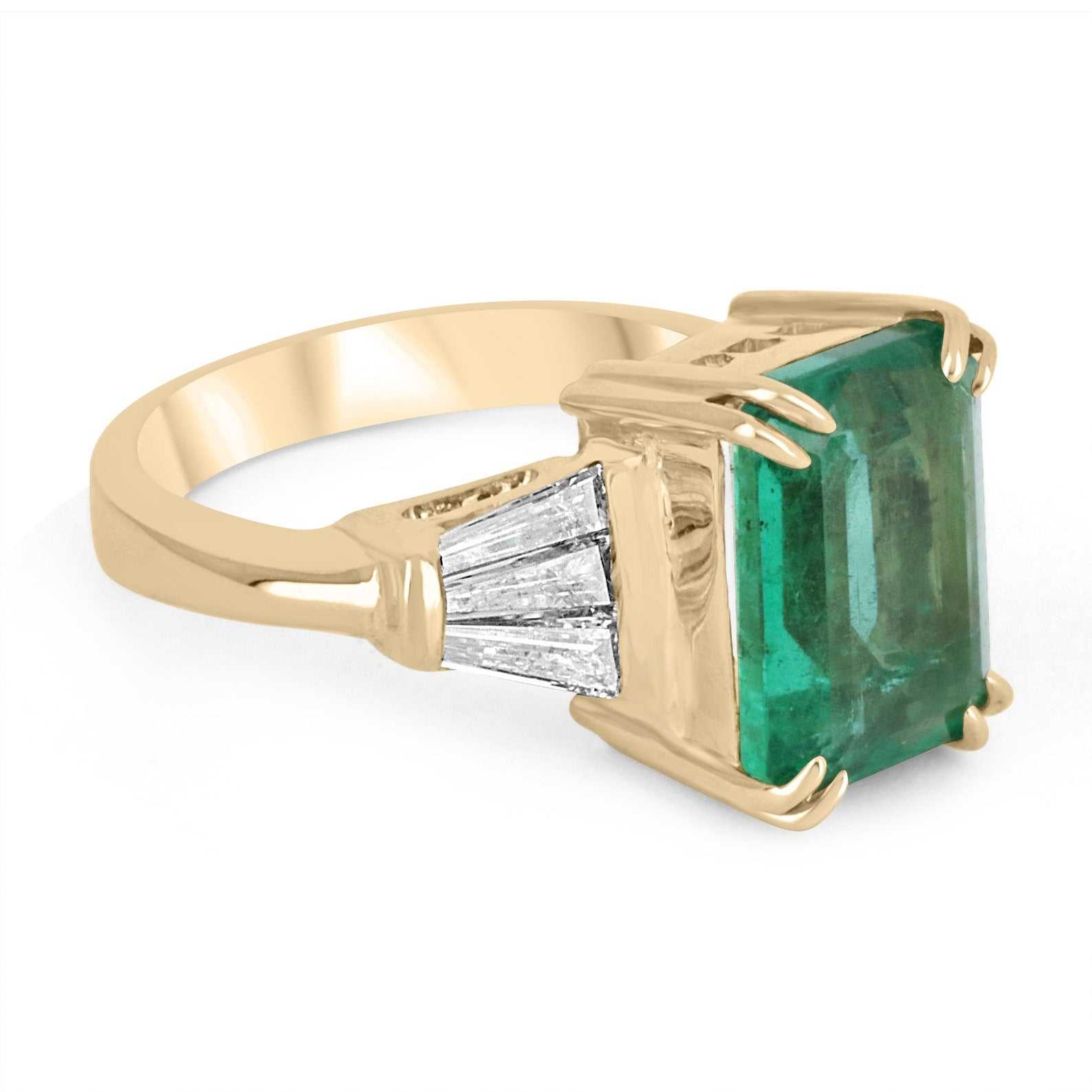 4.76tcw Emerald Cut Emerald & Tapered Baguette Diamond 18K - JR Colombian Emeralds