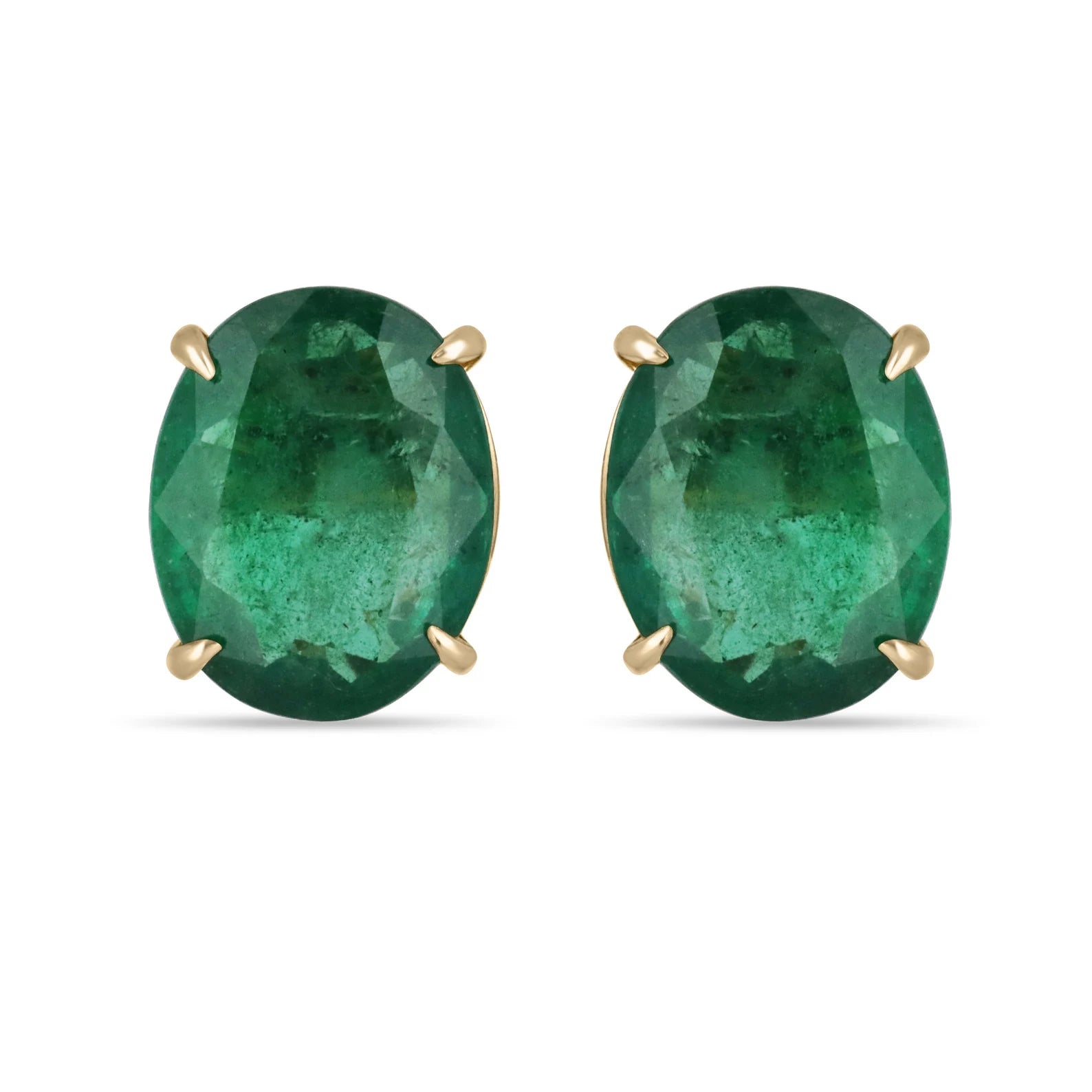 13.61tcw AAA Fine Quality HUGE Dark Green Zambian Oval Stud Earrings 18K Yellow Gold