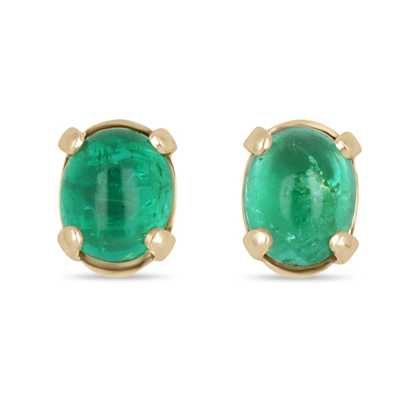 Four Prong Solitaire DEEP green natural Cabochon 2.78tcw earrings