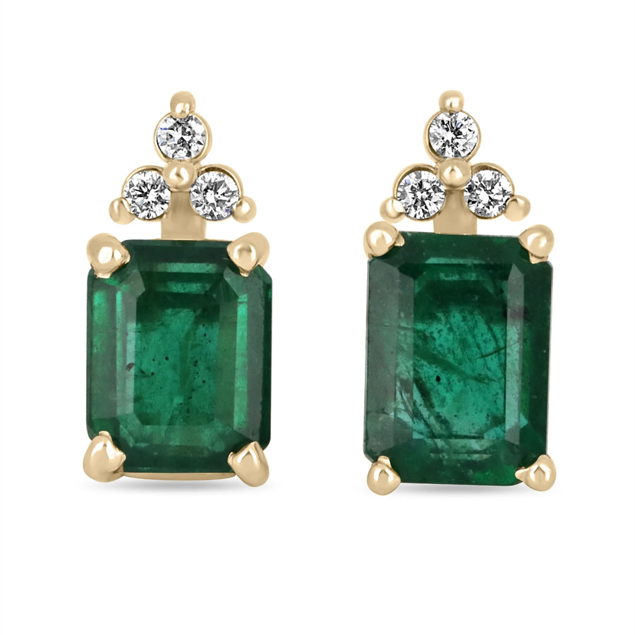 3.14tcw 14K Rich Green Emerald & Diamond Accent Stud Earrings
