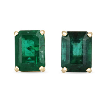 AAA 5.0TCW Vivid Dark Forest Green Statement Solitaire Emerald Cut Studs solid 18K Gold