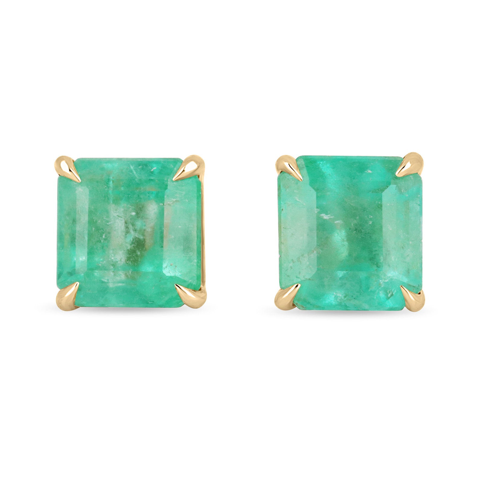 3.34tcw 14K Colombian Emerald Asscher Cut Natural Semi-Transparent Earrings - JR Colombian Emeralds