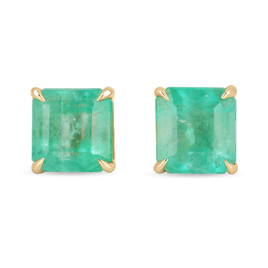 3.34tcw 14K Colombian Emerald Asscher Cut Natural Semi-Transparent Earrings