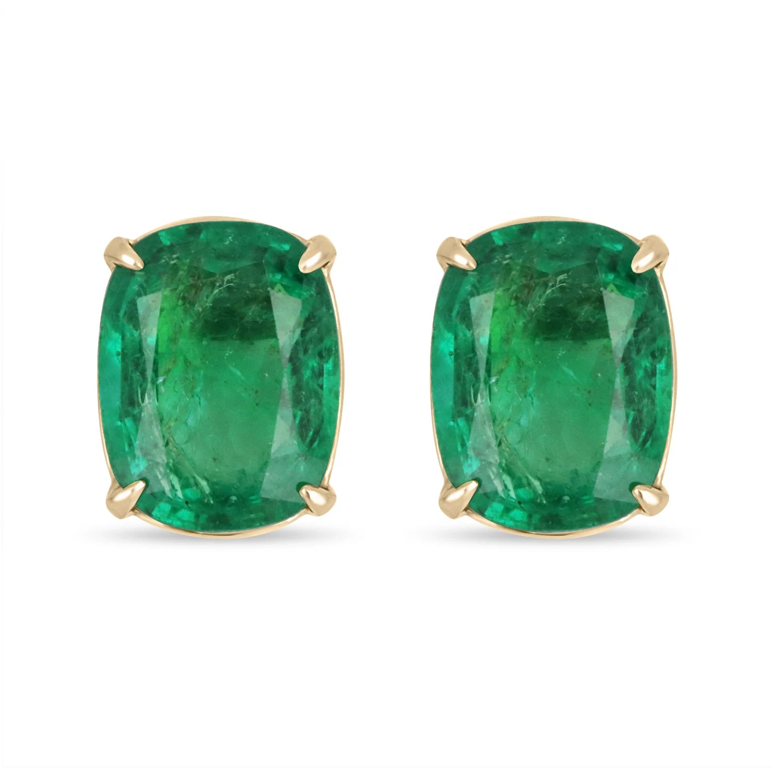 AAA Top Quality 8.25tcw 18K Natural Emerald-Cushion Cut Handmade Stud Emerald Earrings