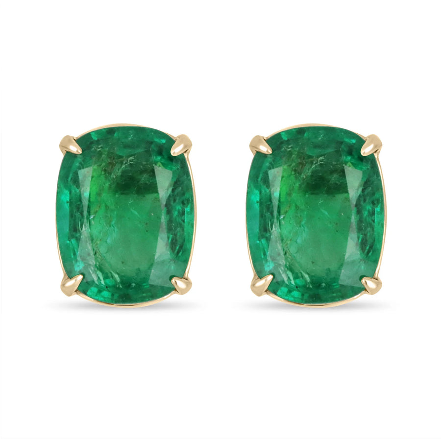 AAA Top Quality 8.25tcw 18K Natural Emerald-Cushion Cut Handmade Stud Emerald Earrings
