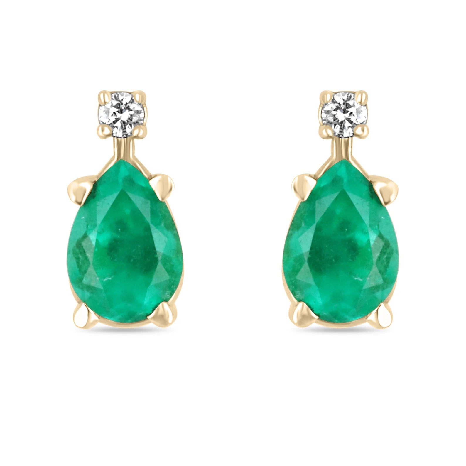 Fine Quality 1.41tcw 14K Colombian Emerald-Pear Cut & Diamond Accent Stud Two Stone Earrings